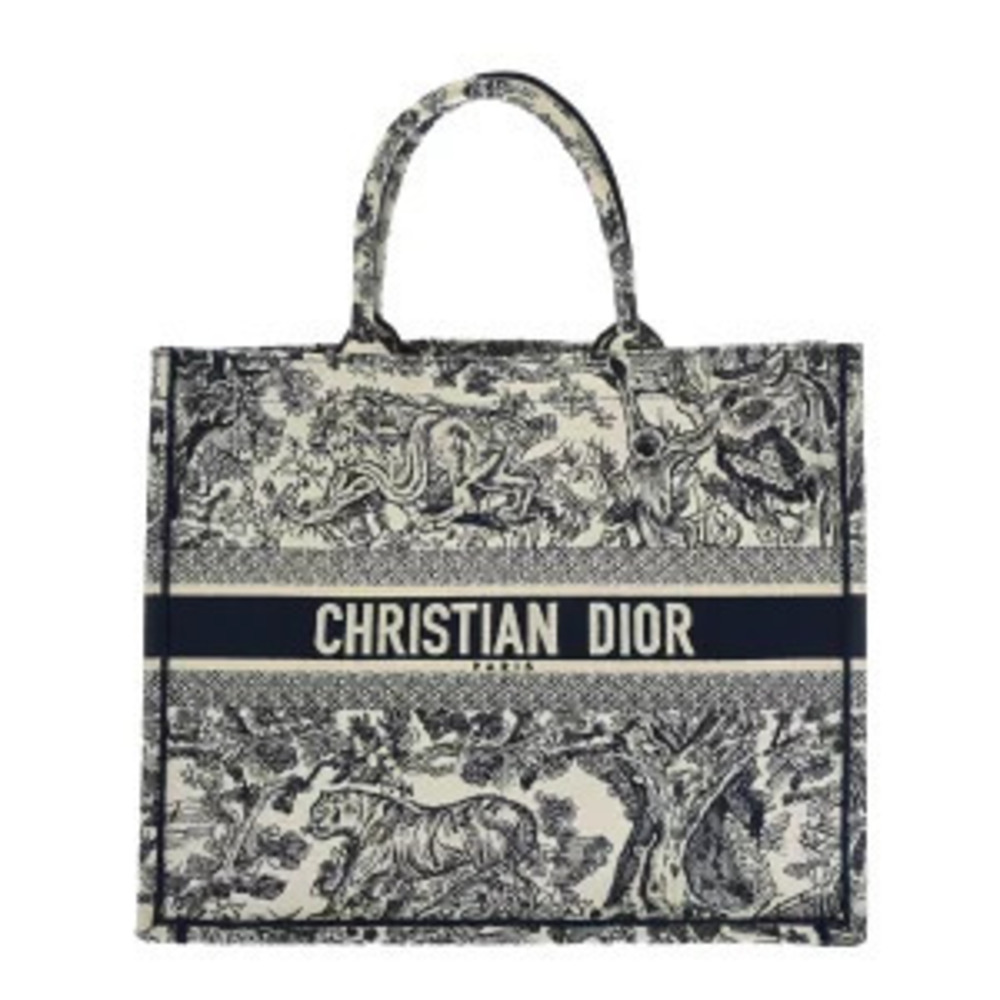 Christian Dior Toile de Jouy Reverse Book Tote Bag Ecru White Navy Blue Canvas
